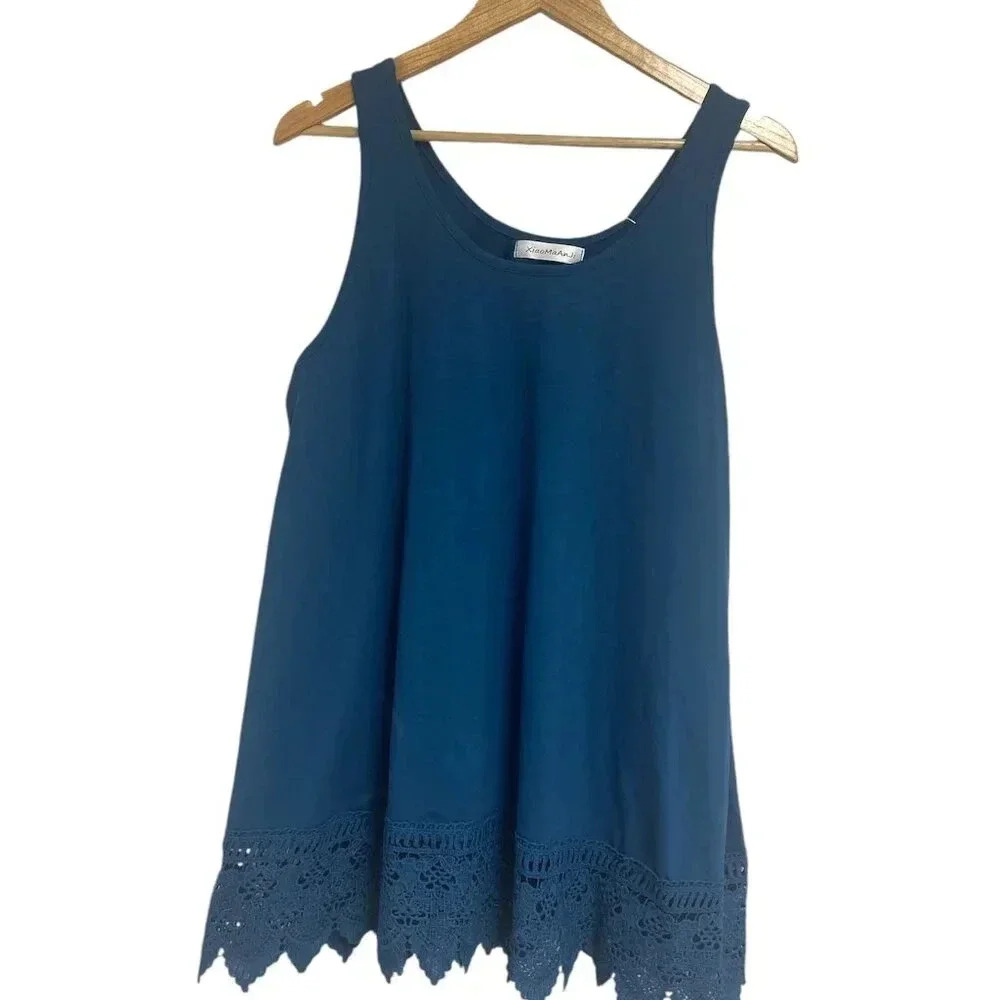 Women’s Dark Teal Tank Top with Crochet Hem